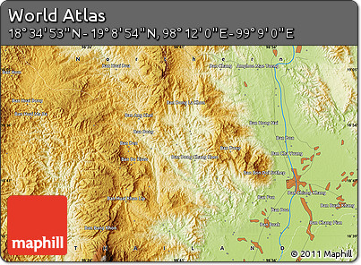 Physical Map of the Area around 18° 51' 53" N, 98° 40' 30" E