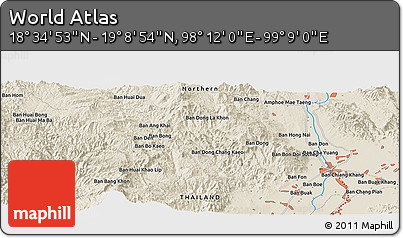 Shaded Relief Panoramic Map of the Area around 18° 51' 53" N, 98° 40' 30" E