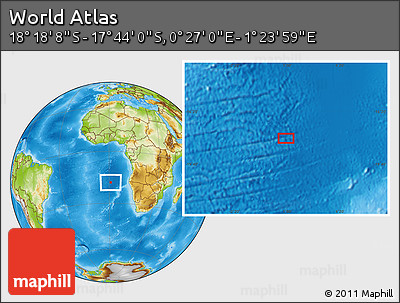 Physical Location Map of the Area around 18° 1' 4" S, 0° 55' 29" E