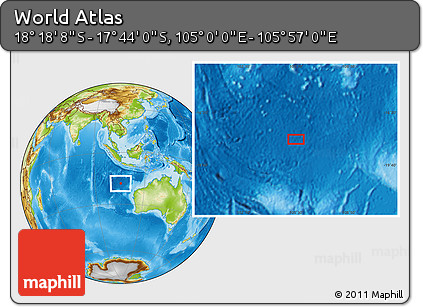 Physical Location Map of the Area around 18° 1' 4" S, 105° 28' 29" E