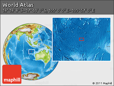 Physical Location Map of the Area around 18° 1' 4" S, 105° 28' 29" E