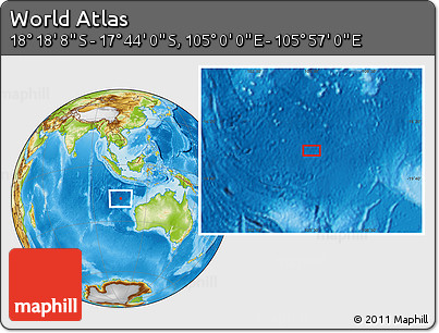 Physical Location Map of the Area around 18° 1' 4" S, 105° 28' 29" E