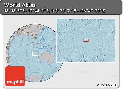 Gray Location Map of the Area around 18° 1' 4" S, 106° 19' 29" E, hill shading