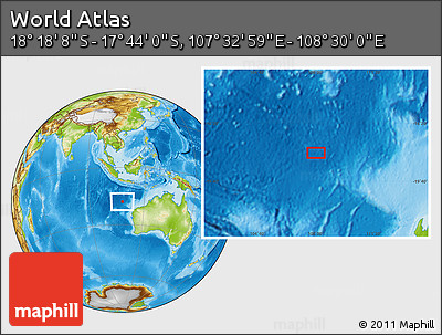 Physical Location Map of the Area around 18° 1' 4" S, 108° 1' 30" E