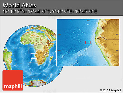 Physical Location Map of the Area around 18° 1' 4" S, 10° 16' 30" E