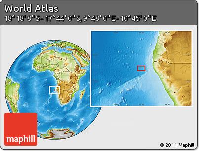 Physical Location Map of the Area around 18° 1' 4" S, 10° 16' 30" E
