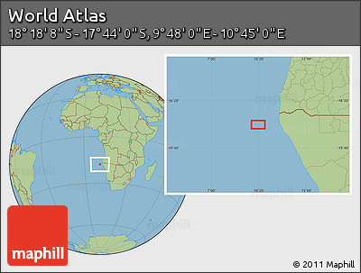 Savanna Style Location Map of the Area around 18° 1' 4" S, 10° 16' 30" E