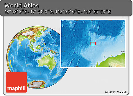 Physical Location Map of the Area around 18° 1' 4" S, 113° 7' 30" E