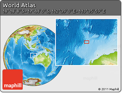 Physical Location Map of the Area around 18° 1' 4" S, 113° 7' 30" E