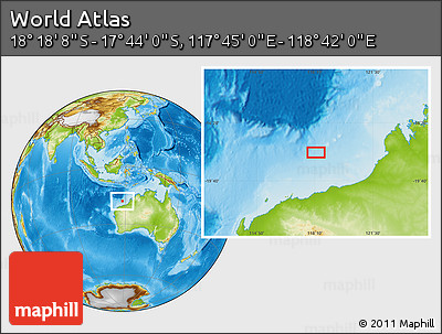 Physical Location Map of the Area around 18° 1' 4" S, 118° 13' 29" E