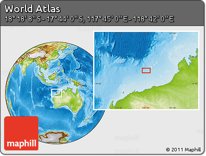 Physical Location Map of the Area around 18° 1' 4" S, 118° 13' 29" E