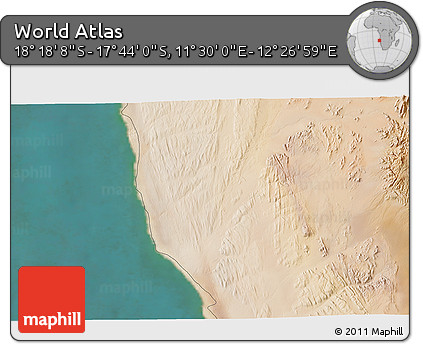 Satellite 3D Map of the Area around 18° 1' 4" S, 11° 58' 29" E