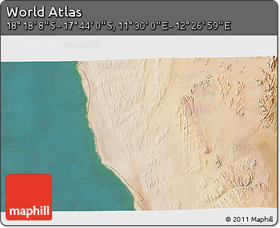 Satellite 3D Map of the Area around 18° 1' 4" S, 11° 58' 29" E