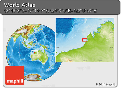 Physical Location Map of the Area around 18° 1' 4" S, 121° 37' 30" E