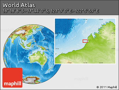 Physical Location Map of the Area around 18° 1' 4" S, 121° 37' 30" E