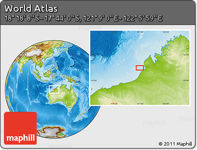 Physical Location Map of the Area around 18° 1' 4" S, 121° 37' 30" E