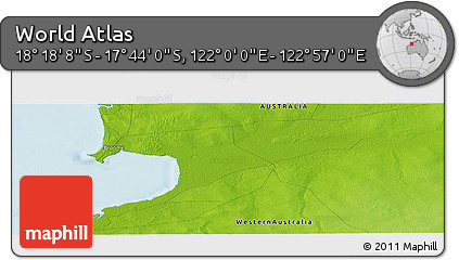 Physical Panoramic Map of the Area around 18° 1' 4" S, 122° 28' 29" E