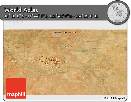 Satellite 3D Map of the Area around 18° 1' 4" S, 124° 10' 30" E