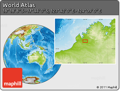 Physical Location Map of the Area around 18° 1' 4" S, 124° 10' 30" E