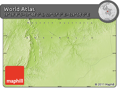 Physical Map of the Area around 18° 1' 4" S, 128° 25' 30" E