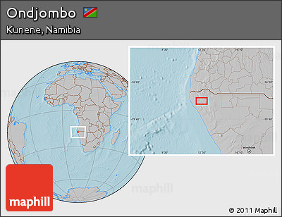 Gray Location Map of Ondjombo, hill shading