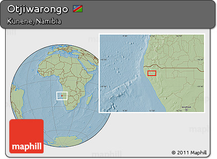 Savanna Style Location Map of Otjiwarongo, hill shading