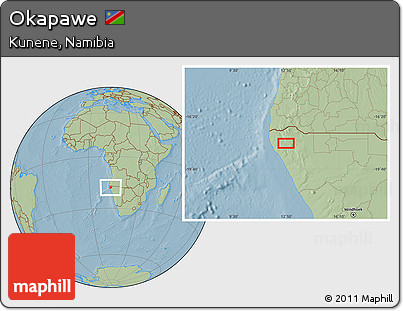 Savanna Style Location Map of Okapawe, hill shading