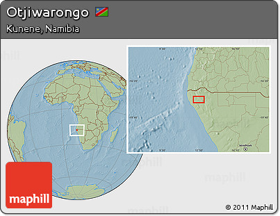 Savanna Style Location Map of Otjiwarongo, hill shading