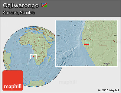 Savanna Style Location Map of Otjiwarongo, hill shading