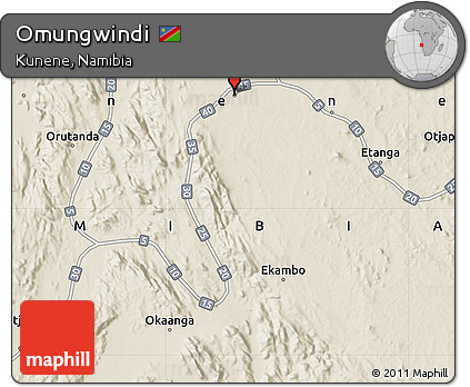 Shaded Relief Map of Omungwindi