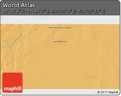 Political 3D Map of the Area around 18° 1' 4" S, 130° 58' 29" E