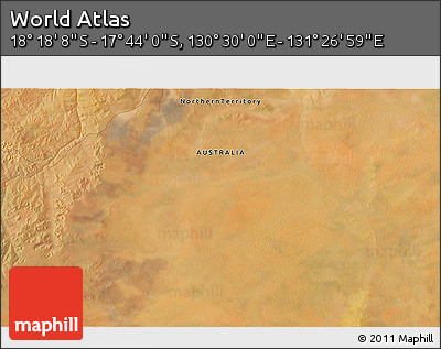 Satellite 3D Map of the Area around 18° 1' 4" S, 130° 58' 29" E