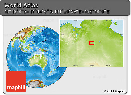 Physical Location Map of the Area around 18° 1' 4" S, 131° 49' 29" E