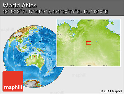 Physical Location Map of the Area around 18° 1' 4" S, 131° 49' 29" E