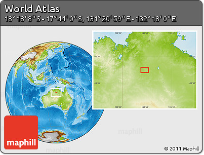 Physical Location Map of the Area around 18° 1' 4" S, 131° 49' 29" E