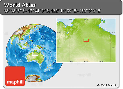 Physical Location Map of the Area around 18° 1' 4" S, 132° 40' 30" E