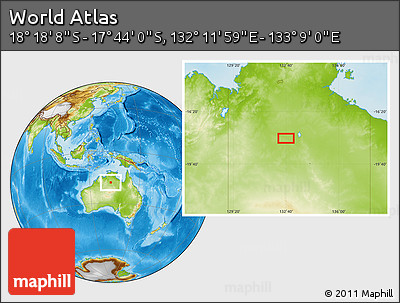 Physical Location Map of the Area around 18° 1' 4" S, 132° 40' 30" E