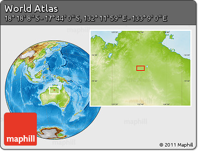Physical Location Map of the Area around 18° 1' 4" S, 132° 40' 30" E