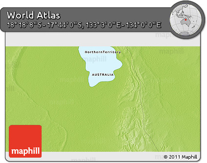 Physical 3D Map of the Area around 18° 1' 4" S, 133° 31' 30" E