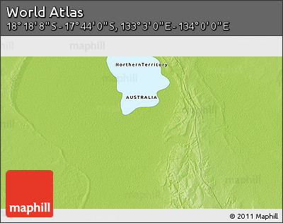 Physical 3D Map of the Area around 18° 1' 4" S, 133° 31' 30" E