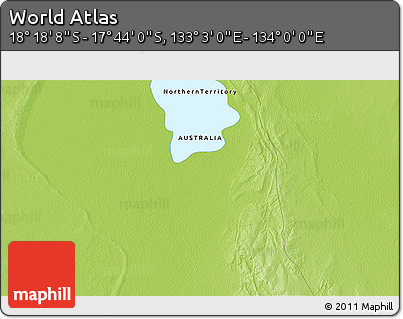 Physical 3D Map of the Area around 18° 1' 4" S, 133° 31' 30" E
