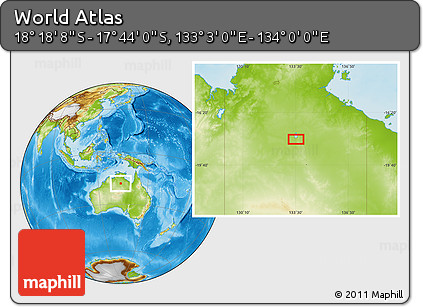 Physical Location Map of the Area around 18° 1' 4" S, 133° 31' 30" E