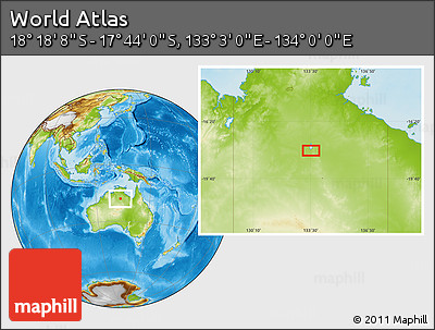 Physical Location Map of the Area around 18° 1' 4" S, 133° 31' 30" E