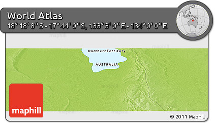 Physical Panoramic Map of the Area around 18° 1' 4" S, 133° 31' 30" E