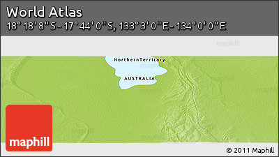 Physical Panoramic Map of the Area around 18° 1' 4" S, 133° 31' 30" E