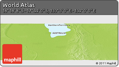 Physical Panoramic Map of the Area around 18° 1' 4" S, 133° 31' 30" E
