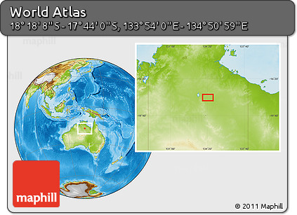 Physical Location Map of the Area around 18° 1' 4" S, 134° 22' 30" E