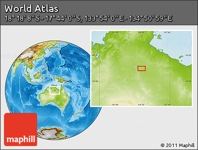 Physical Location Map of the Area around 18° 1' 4" S, 134° 22' 30" E