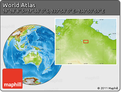 Physical Location Map of the Area around 18° 1' 4" S, 134° 22' 30" E