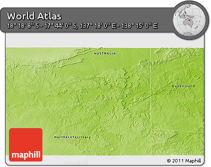 Physical 3D Map of the Area around 18° 1' 4" S, 137° 46' 30" E